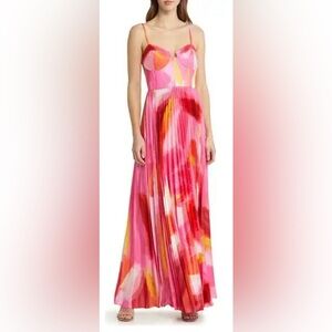 Hutch Pink Multi-Color Pleated Maxi Dress